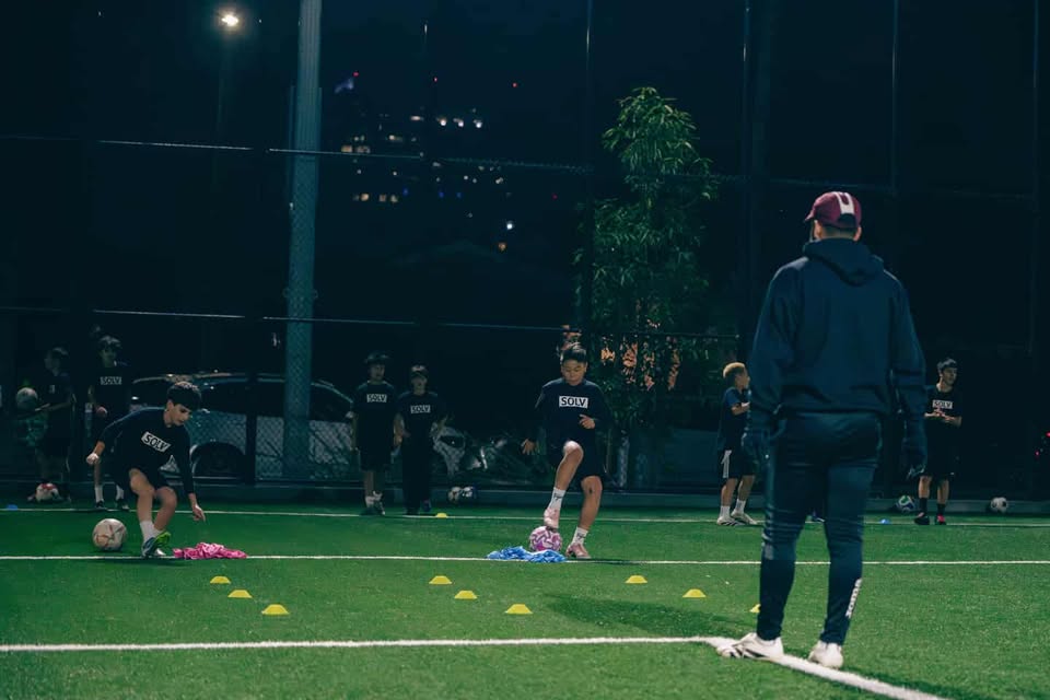 Agility drill training session at night